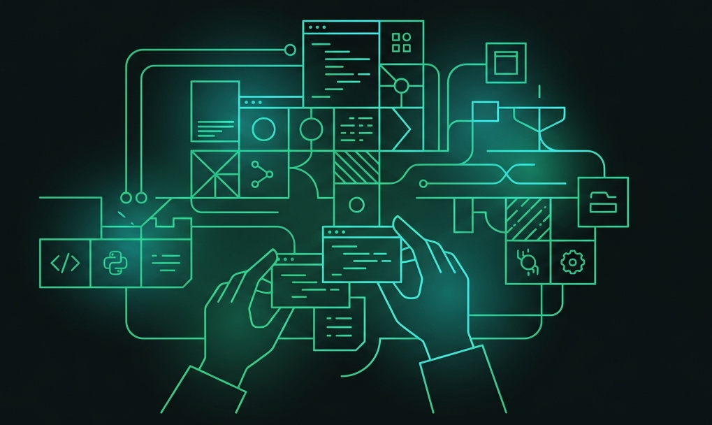 Illustration of the AI / LLM Developer role: building applications by wiring models to tools and data, creating agents, and shipping working software.