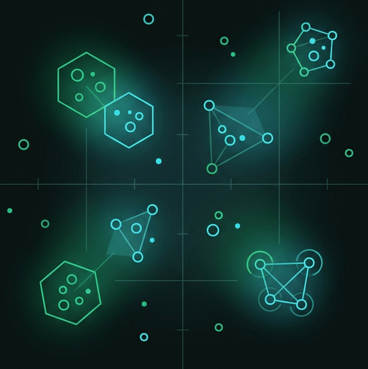 Illustration of an embedding: text turned into points in space where similar meanings sit close together and different meanings sit far apart.
