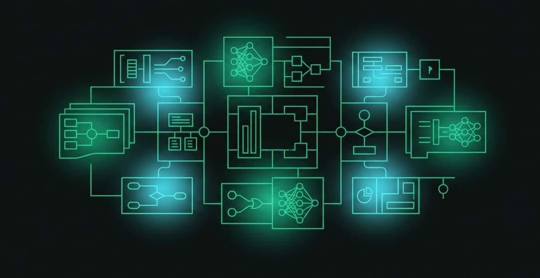 Illustration of getting started in AI: a beginner's map of the field, showing the different roles and the path from learning to practice to proof.