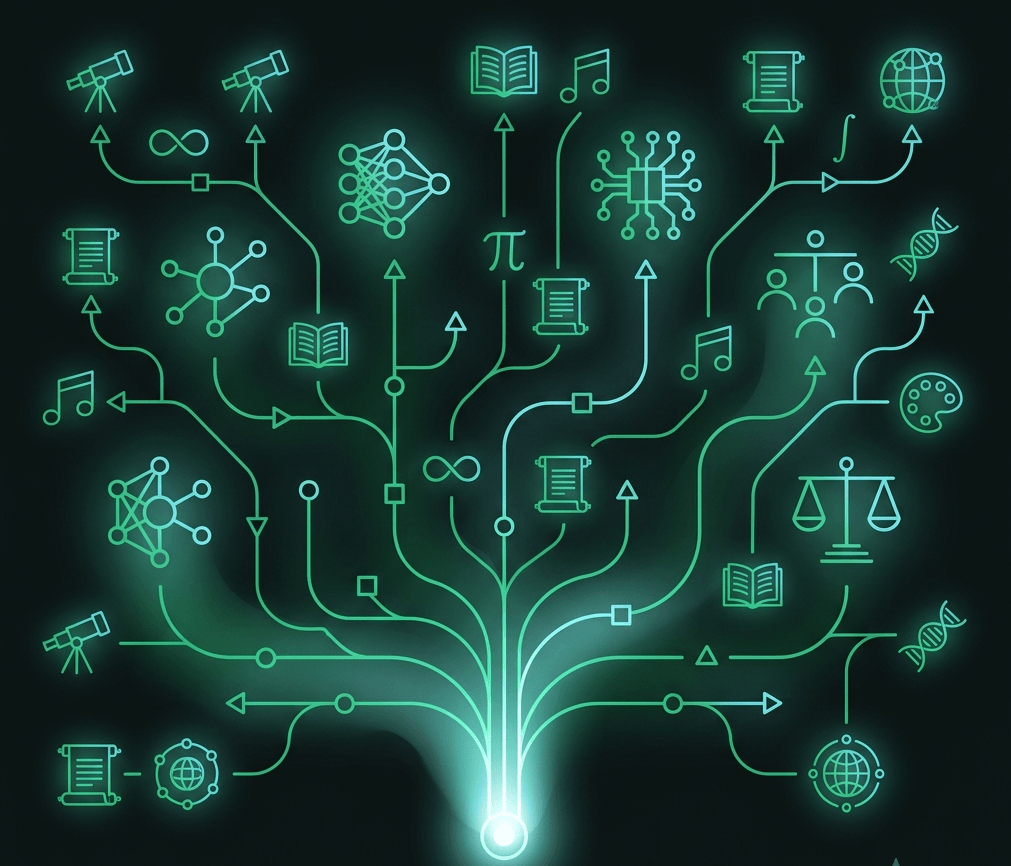 Illustration of a free, practical path into working in AI: understanding the core concepts, choosing a role, and proving your skills.