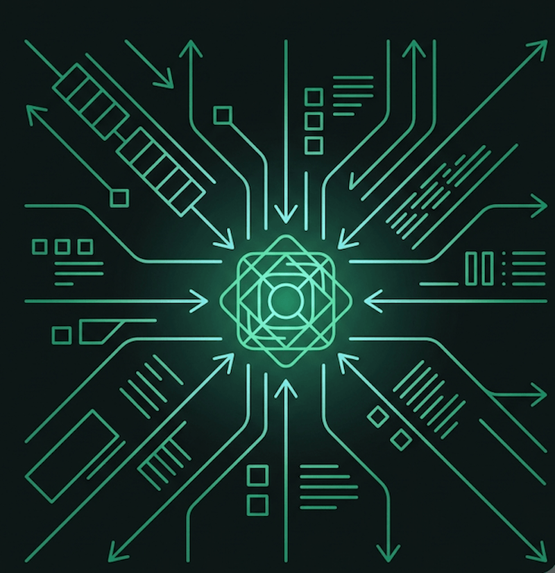Illustration of a prompt: a typed instruction going into an AI model.