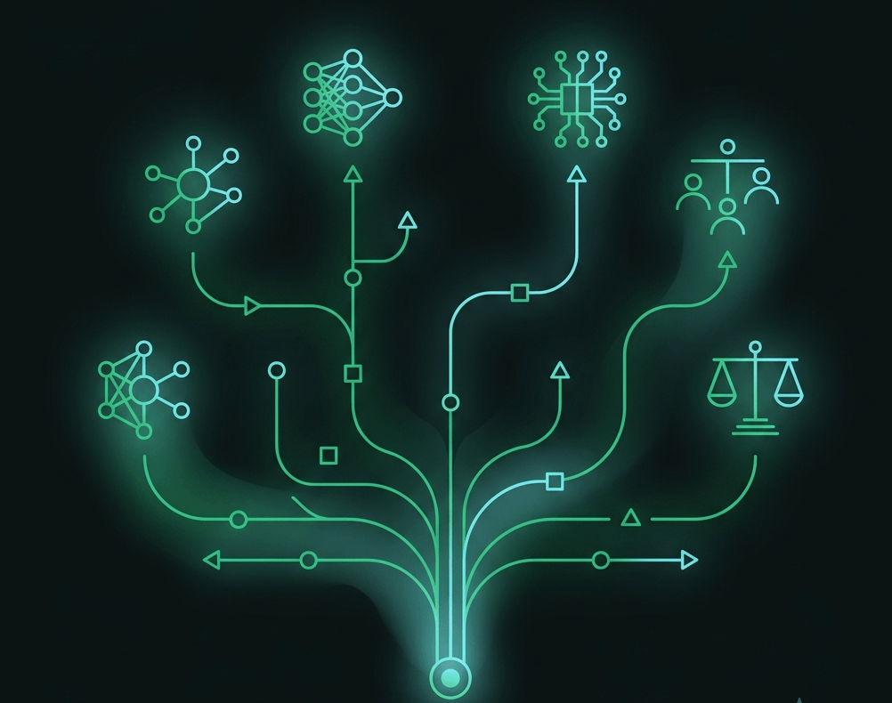 Illustration of the four main AI career paths: Solutions Architect, Developer, Consultant, and Product Manager, each a distinct way into the field.