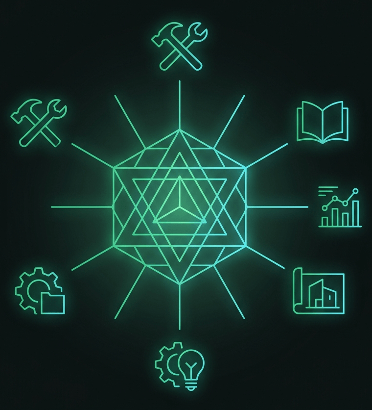 Illustration of tool use: a model calling external tools such as search, a calculator, and other software.