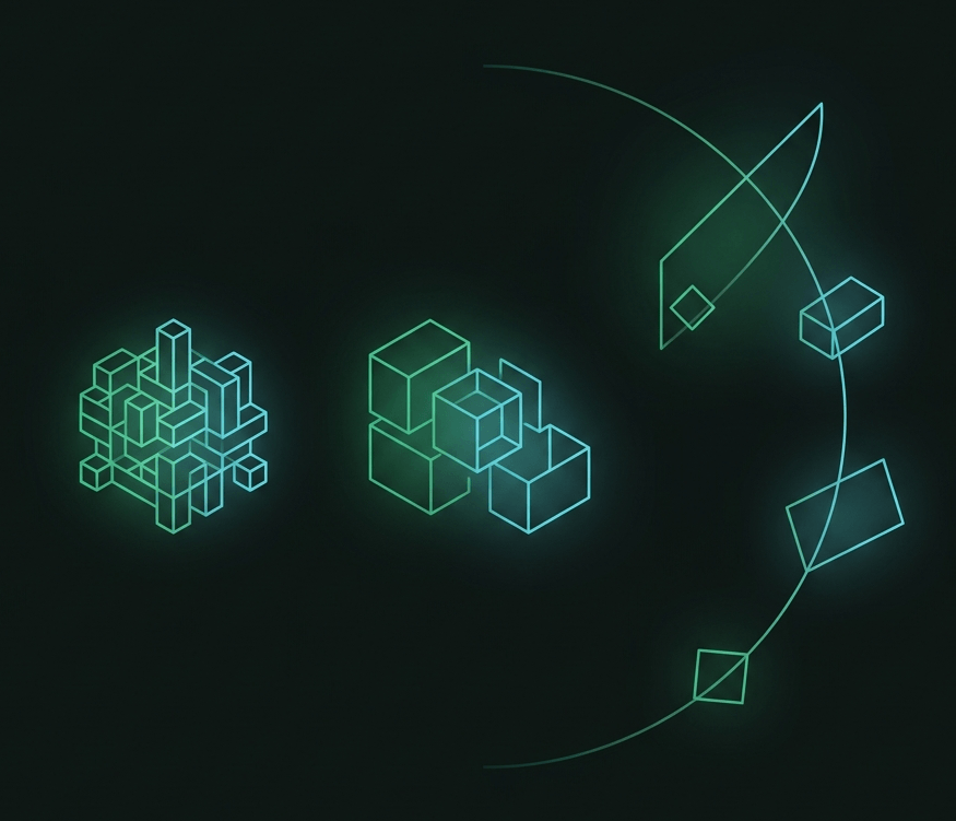 Illustration of the three ways to shape an AI model: training builds a model from scratch, fine-tuning adapts an existing one, and prompting guides a finished model without changing it.