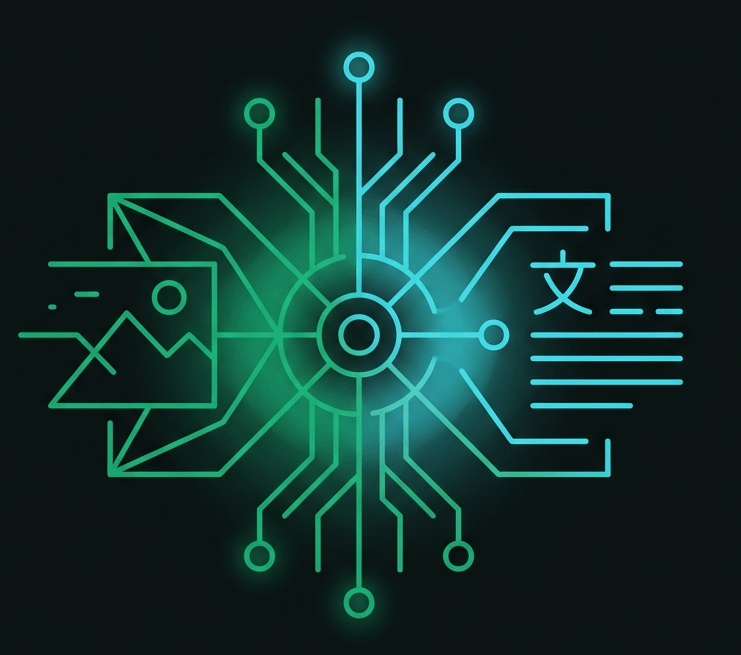 Illustration of vision in AI: a model taking an image such as a photo, chart, or scanned document and interpreting what it shows alongside text.